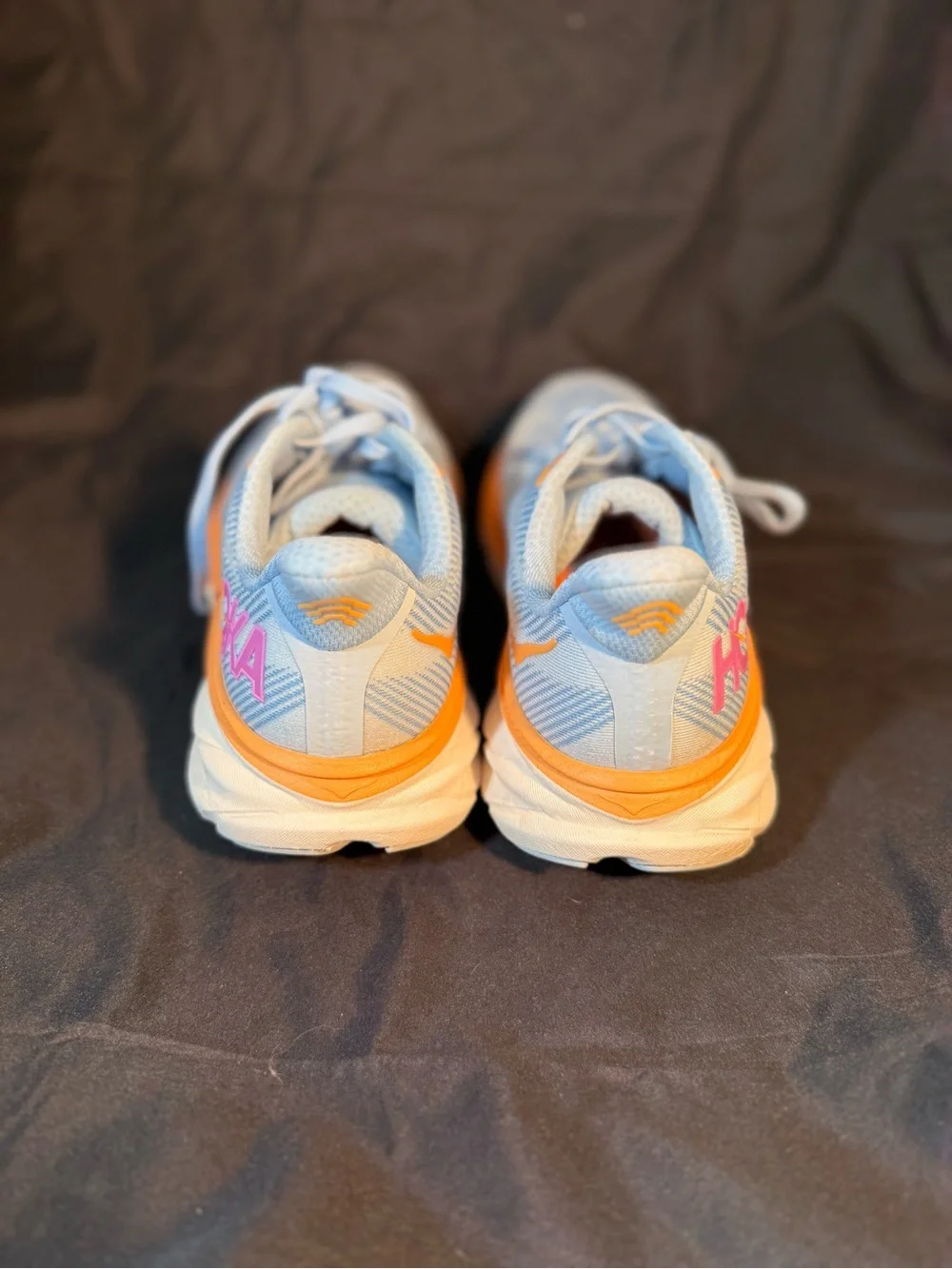 Hoka Women’s Clifton 9 Light AiryBlue with Orange Accents Athletic Running Shoes - Picture 4 of 7